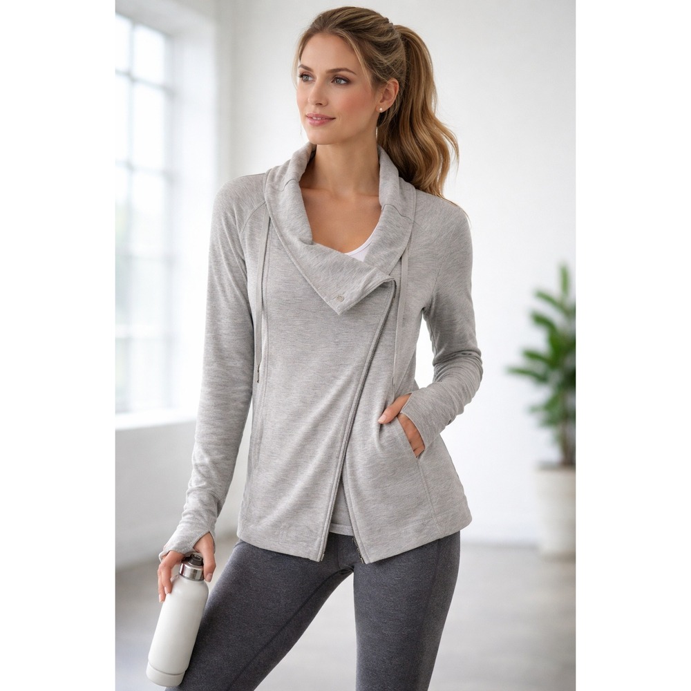 Lululemon Coast Wrap Cardigan Jacket Womens Size 4‎ Gray Asym Zip Yoga Running